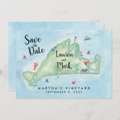Waterverf Marthas Vineyard Map opslaan op datum Save The Date (Voorkant / Achterkant)