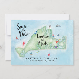 Waterverf Marthas Vineyard Map opslaan op datum Save The Date