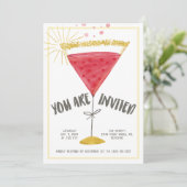 Waterverf Martini Glas Cocktailparty Uitnodiging (Staand voorkant)
