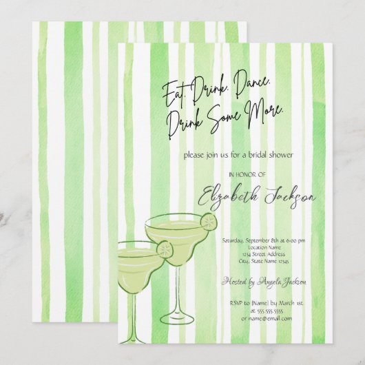 Waterverf Martini Green Stripes Vrijgezellenfeest Kaart (Voorkant / Achterkant)