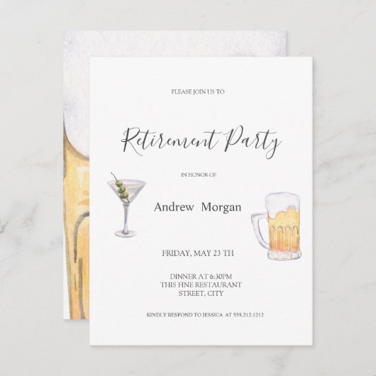 Waterverf Martini, Partij van de Bierpensionering Kaart (Voorkant / Achterkant)