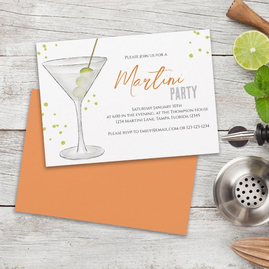 Waterverf Martini Party Whimsical Fun Drinken Kaart