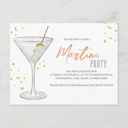 Waterverf Martini Party Whimsical QR Code Briefkaart (Voorkant)