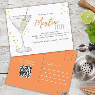 Waterverf Martini Party Whimsical QR Code Briefkaart