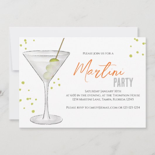 Waterverf Martini Party Whimsical QR Code Kaart (Voorkant)