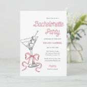 Waterverf Martini Roze Bow Bachelorette Kaart (Staand voorkant)