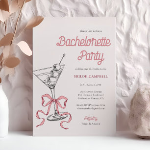 Waterverf Martini Roze Bow Bachelorette Kaart