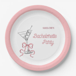 Waterverf Martini Roze Strik Bachelorette Feest Papieren Bordje