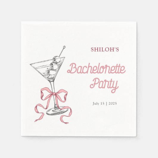 Waterverf Martini Roze Strik Bachelorette Feest Servet (Voorkant)