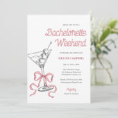 Waterverf Martini roze strik bachelorette weekend Kaart (Staand voorkant)