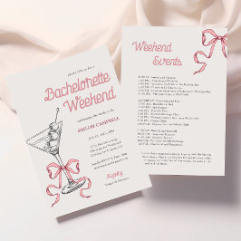 Waterverf Martini roze strik bachelorette weekend Kaart
