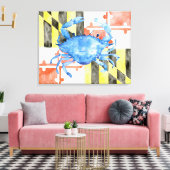 Waterverf Maryland Vlag Blauwe Krab Canvas Print (Insitu (Woonkamer))