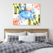 Waterverf Maryland Vlag Blauwe Krab Canvas Print (Insitu (Slaapkamer))