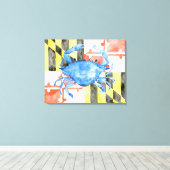 Waterverf Maryland Vlag Blauwe Krab Canvas Print (Insitu (Houten vloer))