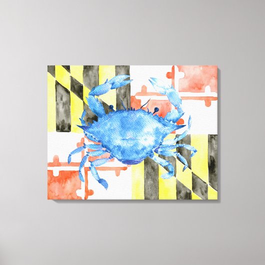 Waterverf Maryland Vlag Blauwe Krab Canvas Print (Voorkant)