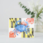 Waterverf maryland vlag en blauwe krab briefkaart (Staand voorkant)