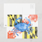 Waterverf maryland vlag en blauwe krab briefkaart (Voorkant / Achterkant)