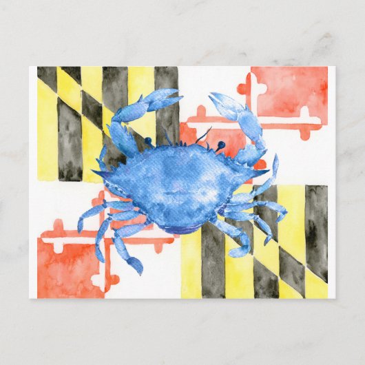 Waterverf maryland vlag en blauwe krab briefkaart (Voorkant)
