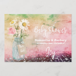 *~* Waterverf Mason Jar Floral Rustic Baby shower Kaart