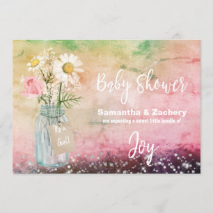 *~* Waterverf Mason Jar Floral Rustic Baby shower Kaart