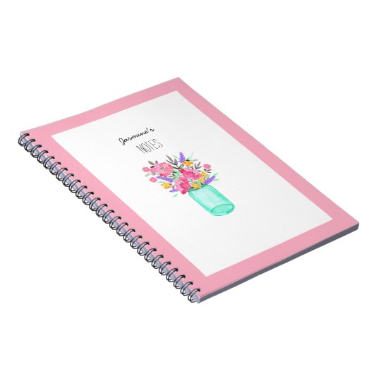 Waterverf Mason Jar Flowers uit de roze woestijn Notitieboek (Rechterzijde)