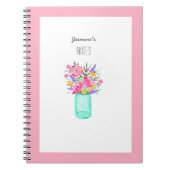 Waterverf Mason Jar Flowers uit de roze woestijn Notitieboek (Voorkant)
