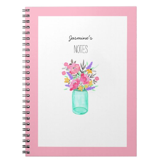 Waterverf Mason Jar Flowers uit de roze woestijn Notitieboek (Voorkant)