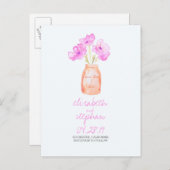 waterverf Mason Jar paarse Bloemen Bewaar de datum Aankondigingskaart (Voorkant / Achterkant)