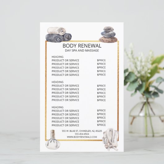 Waterverf Massageprijsenlijst spa (Staand voorkant)