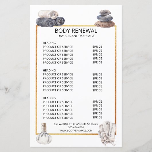 Waterverf Massageprijsenlijst spa (Voorkant)