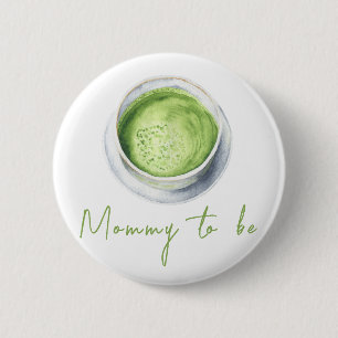 Waterverf Matcha Latte Baby Shower - Aankomende mo Ronde Button 5,7 Cm
