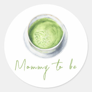 Waterverf Matcha Latte Baby Shower - Aanstaande mo Ronde Sticker