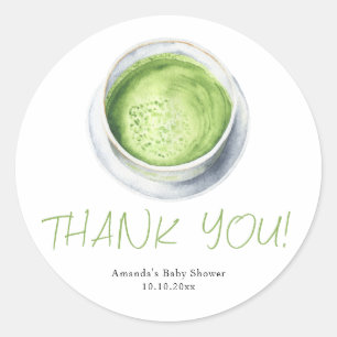 Waterverf Matcha Latte Baby Shower Bedankt Ronde Sticker