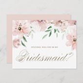 Waterverf Mauve Floral Dan ben je mijn Bridesmaid Briefkaart (Voorkant / Achterkant)