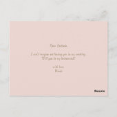 Waterverf Mauve Floral Dan ben je mijn Bridesmaid Briefkaart (Achterkant)