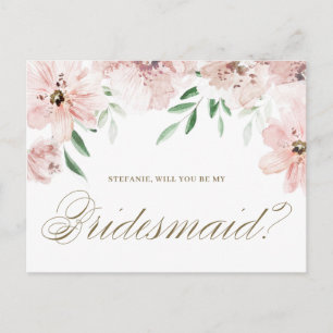 Waterverf Mauve Floral Dan ben je mijn Bridesmaid Briefkaart