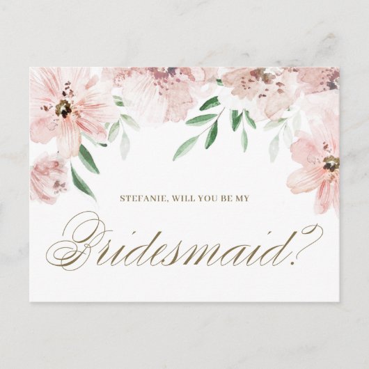 Waterverf Mauve Floral Dan ben je mijn Bridesmaid Briefkaart (Voorkant)