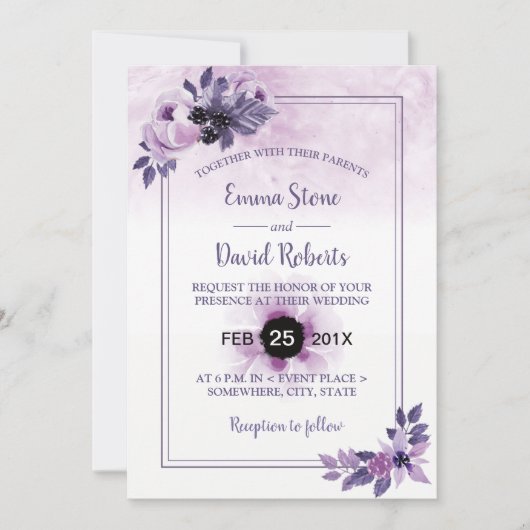 Waterverf Mauve Floral Elegant Spring Wedding Kaart (Voorkant)