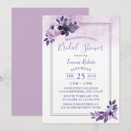 Waterverf Mauve Floral Spring Vrijgezellenfeest Kaart (Voorkant / Achterkant)