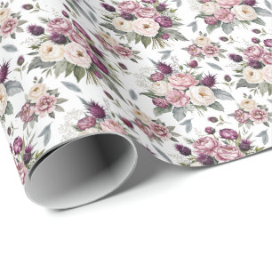 Waterverf Mauve Floral Wrapping Paper Cadeaupapier