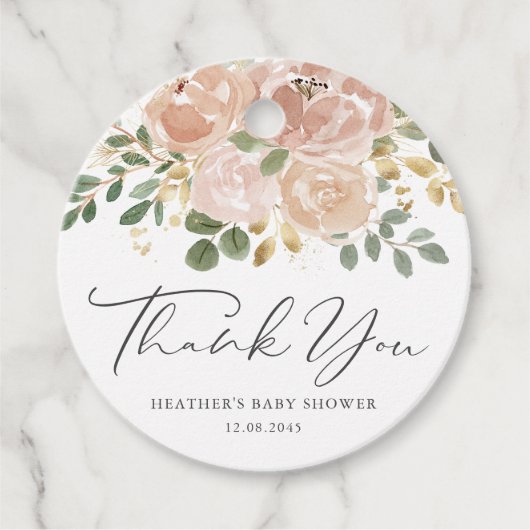Waterverf Mauve Flowers Baby shower Bedankt Bedankjes Labels (Voorkant)