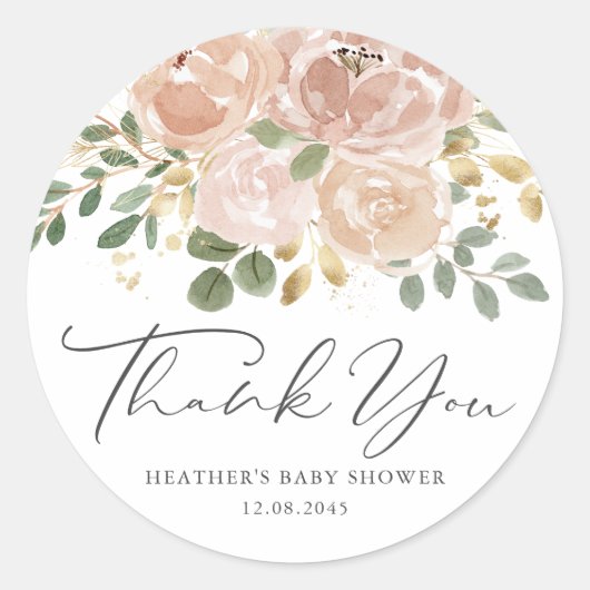 Waterverf Mauve Flowers Baby shower Bedankt Ronde Sticker (Voorkant)