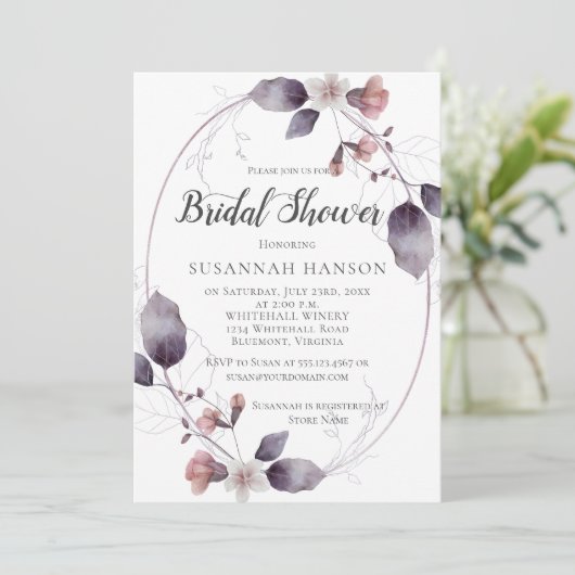 Waterverf Mauve Pink Flowers Leaves Vrijgezellenfe Kaart (Staand voorkant)