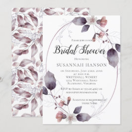 Waterverf Mauve Pink Flowers Leaves Vrijgezellenfe Kaart