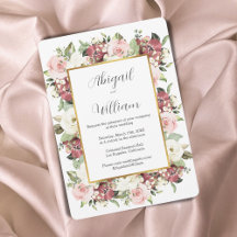Waterverf Mauve Pink Green Florals Gold Wedding
