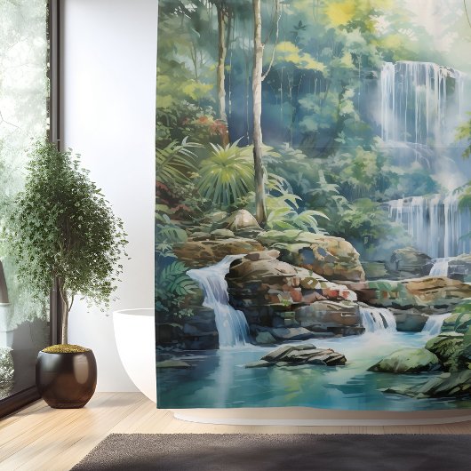 Waterverf Mayan Jungle Waterval Douchegordijn