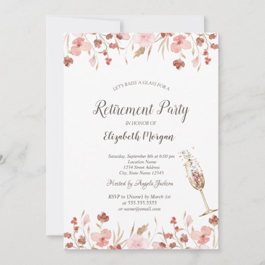 Waterverf Meadow Champagne Glas Pensioen Kaart (Voorkant)