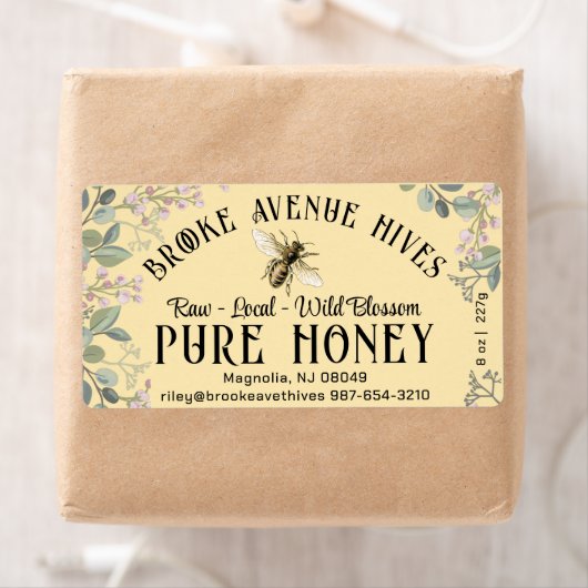 Waterverf Meadow Flowers en Honeybee Honey Label (Insitu)