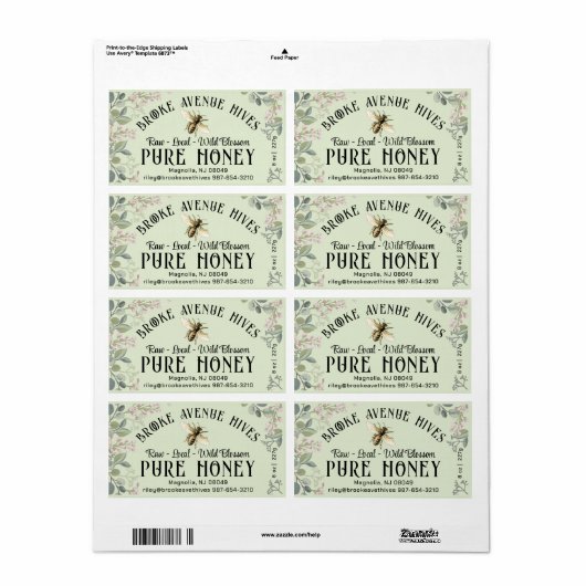 Waterverf Meadow Flowers en Honeybee Honey Label (Full Sheet)