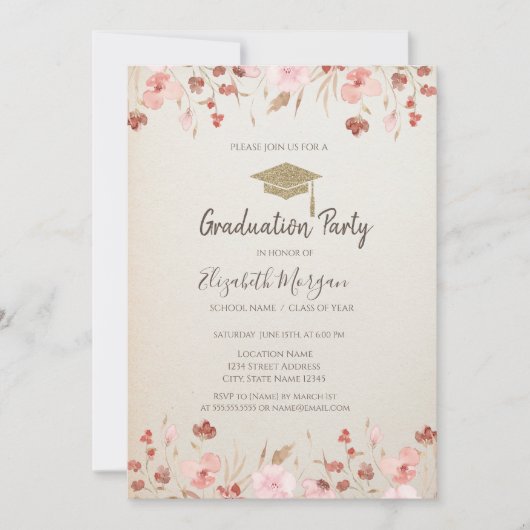 Waterverf Meadow Glitter Pet Afstuderen Kaart (Voorkant)